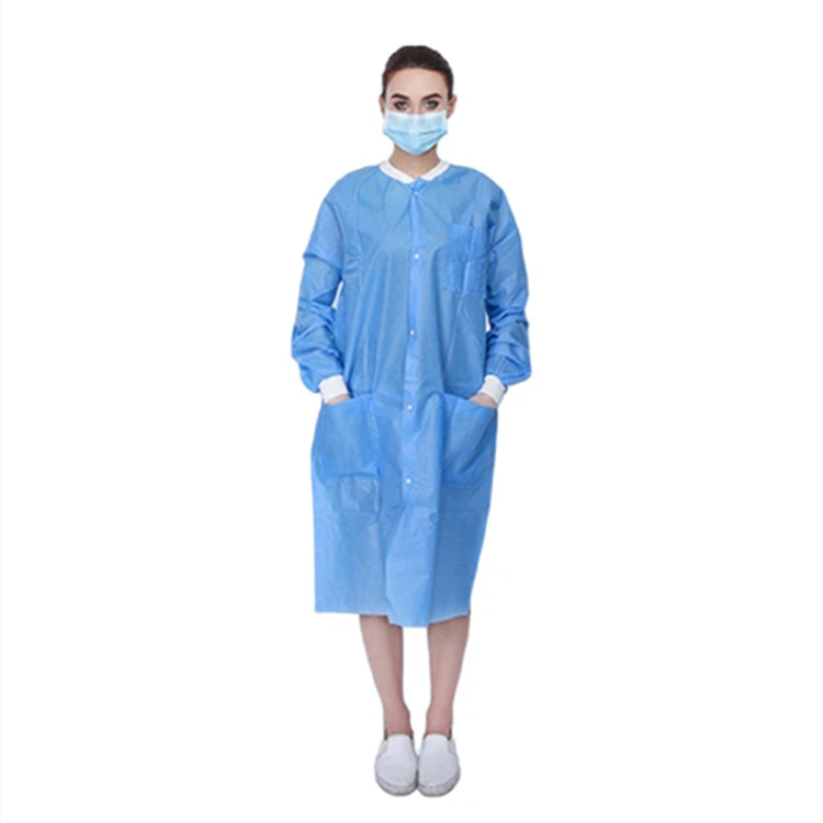 Manto laboratwa jetab anti-estatik ak bouton menen